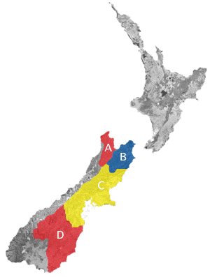 Kort over vinregion Central Otago
